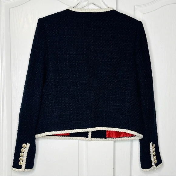 Veronica Beard Mabel Tweed Jacket Blazer Navy Ivory Trim Size 12 - Picture 6 of 16